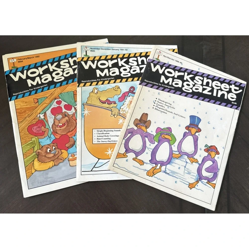 Vintage Worksheet Magazine Reproducible For Kindergarten Lot of 3 1988, 1991, 92